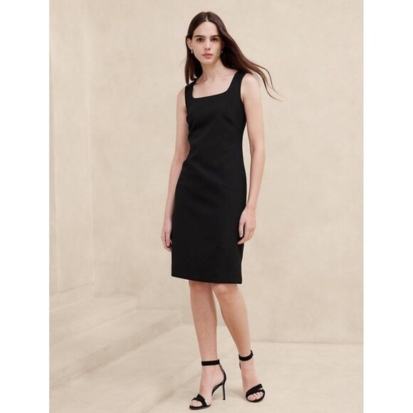 New Banana Republic Double Weave Sheath Shift Dress Black Knee Length 16 NWT - Picture 1 of 11